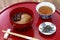 Tochi Mochi Zenzai, horse chestnuts rice cake with sweet simmered adzuki beans, traditional japanese dessert