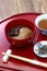 Tochi Mochi Zenzai, horse chestnuts rice cake with sweet simmered adzuki beans, traditional japanese dessert