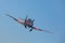 TOCNA, CZECH REPUBLIC - 3th MARCH 2022. The historic AT-16 Harward II attack aircraft flies low through the runway at Tocna