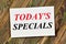 Today`s specials. Text inscription in the banner plate.