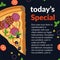 Todays special, pizza slice promo menu in cafe