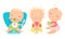 Toddler or Baby Eating and Sitting on Pottie Vector Illustration Set