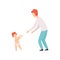 Toddler Baby Taking First Steps to His Father, Parent and Kid Having Good Time Together Vector Illustration