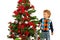 Toddler boy arrange Christmas tree