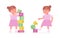 Toddler child, little girl playing with stacking cubes, breaking