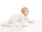 Toddler Crawling in White Baby Onesie, Kid Creeping, White