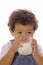 Toddler drinking milk upclose