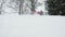 Toddler girl going down a sledge on a snowy hill