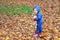 Toddler girl wearing autumn hoodie overall in full