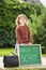 Toddler girl wearing glasses ready back to school