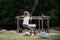 Toddler girl on a zipline swing