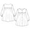 Toddler Girls Buttoned front Dress flat sketch template. Infant Girls` Technical Fashion Illustration. Slight Lantern puff Sleeves