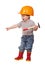 Toddler in hardhat with hammer
