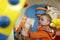 Toddler playing with amusement machine