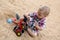 Toddler playing with toy bulldozer