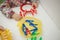 Toddlers playing multicolored educational games, mosaic and puzzles table