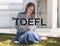 TOEFL English test for language. Word, text