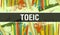 TOEIC with School supplies on blackboard Background. TOEIC text on blackboard with school items and elements. Back to School and