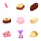 Toffee candy icon set, cartoon style