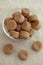 Toffee caramel candies in a glass bowl