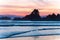 Tofino Harbour, Vancouver Island. British Columbia, Canada. Cox Bay beach at sunset