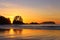 Tofino, Vancouver Island with Beautiful Pacific Sunset behind Frank Island at Chesterman Beach, British Columbia, Canada