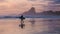 Tofino Vancouver Island Pacific rim coast, surfers with board during sunset at the beach