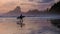 Tofino Vancouver Island Pacific rim coast, surfers with board during sunset at the beach