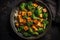 Tofu And Broccoli Stir Fry Vegetarian, Top View. Generative AI