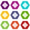 Tofu fresh block icon set color hexahedron