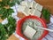 Tofu in green goutweed tempura, cooking organic food