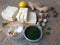 Tofu in green nettles tempura, cooking vegetarian food