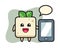 Tofu illustration cartoon holding a smartphone