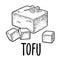 Tofu. Vector black vintage engraved illustration isolated on white background.