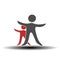 Together joined people icon. Red and grey community symbol. Human sign of two partners. Silhouttes of body with transparency