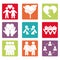 Together, team relation friendly unity social icons set