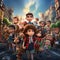 Together We Thrive. Delightful 3D Character Poster Depicting a Group of Friends Embracing the School Spirit in a Joyful Back to