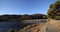 Togetsukyo bridge near Katsuragawa river in Kyoto in autumn wide shot