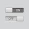 Toggle switch buttons. On and Off 3d rectangle gray icons