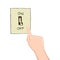 Toggle switch. Electric control concept. Vector graphic design. Isometric icon. Hand turning on the light