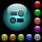 Toggle switches icons in color illuminated glass buttons