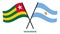 Togo and Argentina Flags Crossed And Waving Flat Style. Official Proportion. Correct Colors