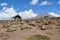 Toilet against a mountain background, of Mount Kilimanjaro