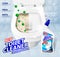 Toilet banner ads, effect of cleaner before and after. Green virus escaping from shining toilet bowl. Detergent cleaner