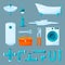 Toilet and bathroom furniture, pipe and different equipment for plumber work