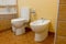 Toilet and bidet in modern bathroom