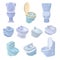 Toilet bowl and seat vector toiletries flush and bathroom ceramic equipment or sanitary toilette in wc closet