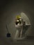 Toilet bowl still life with flowers and toilet paper