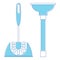 Toilet brush and plunger. Brush and plunger in blue color. Used when bathroom dirty and sink clogged. Instrument for cleaning