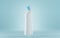 Toilet cleaner bottle with sea fragrance or detergent product for bathroom cleaning, liquid bleach on isolated blue